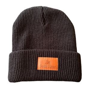 PRIME LINE Swift River Ribbed Knit Rolled Beanie Hat in Black